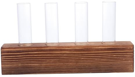 Yardwe Wooden Stand Glass Planter Hydroponic Vase for Desktop Home Office Plant Display Creative Table Decoration for Indoor Plants