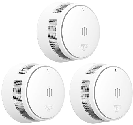 Détecteur de fumée, Pile de 10 Ans, détecteur de fumée pour la Maison, détecteur de fumée à Gros Bouton Test/Silence, Conforme à la Norme EN14604 (3 Pack)