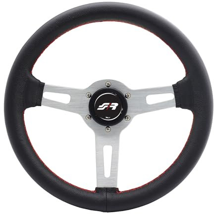 Simoni Racing EPOCA/CR Volante Sportivo Universale in Vera Pelle - Colore Nero Cuciture in Contrasto Rosse