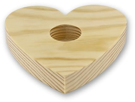 Kerzenuntersetzer „Herz“ aus Holz Kiefer | Kerzenhalter 4 cm Durchmesser Ständer für Taufkerze, Kommunionkerze, Altarkerzen | Holzuntersetzer Stumpenkerzen