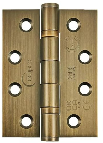 Eclipse Stainless Steel Ball Bearing Door Hinges, 4 Inch 102mm, Grade 13, Fire Rated, One Pair & Screws (Antique Brass)
