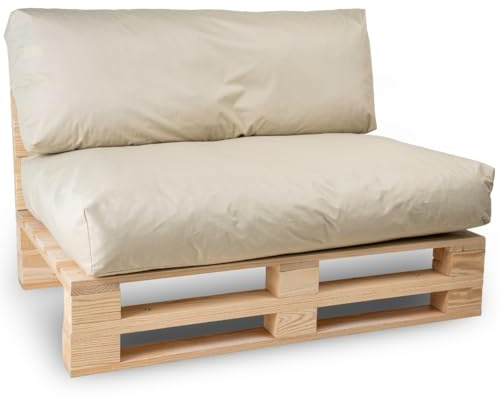 bananair - Cojines para Palets Impermeables y Desenfundables - Muy Cómodos, Relleno de Espuma - Cojines Exterior para Jardín y Terraza (1 Asiento 120x80 + 1 Respaldo 120x40, Beige)