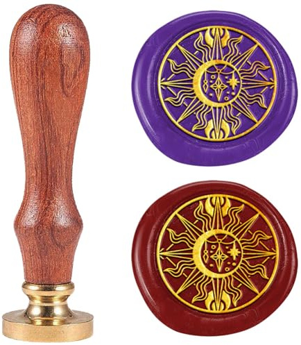 DELORIGIN Siegelstempel Aus Wachs Mit Sonne Und Mond 25mm Abnehmbarer Messingkopf Siegelstempel Mit Holzgriff Für Umschläge Hochzeitseinladungen Halloween Geschenkverpackungen