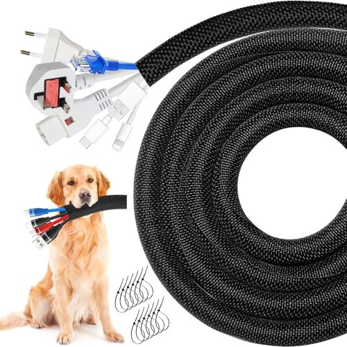 Cable Sleeve Split-Sleeving 30ft-1/2inch Cord Management Wire Protector, Wire Cover Heat Resistant Wiring Loom Harness Wire Organizer, Heavy Duty Auto Wrap Cord Protectors from Pets No Chew, Black