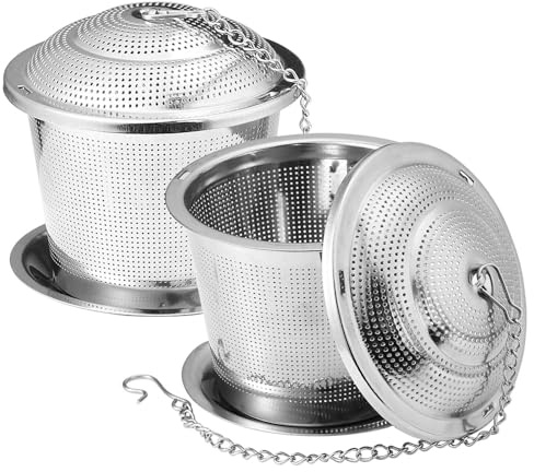 LELE LIFE Lot de 2 passoires à thé pour thé en vrac, infuseur à thé en vrac, infuseur à thé en acier inoxydable 304 à mailles fines avec crochet à chaîne étendue et plateau d'égouttement (taille L)