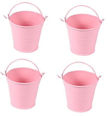 KONTONTY Maceta Pequeña De Hierro Multifunción para Plantas y Flores, Pack 4 Unidades Tamaño Mini, Color Rosa Pastel para Decoración Interior y Oficina