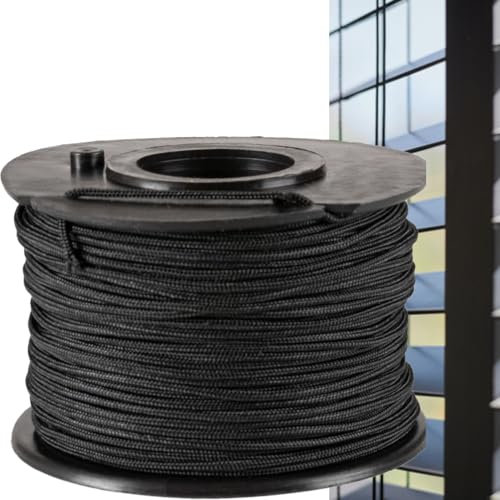 Prorope Rouleau de 50 m de fil de rechange pour store vénitien - En polyester - Ne s'aplatit pas - Plus épais et plus résistant à la déchirure que le nylon et le fil en polypropylène - Noir - 1,0 mm