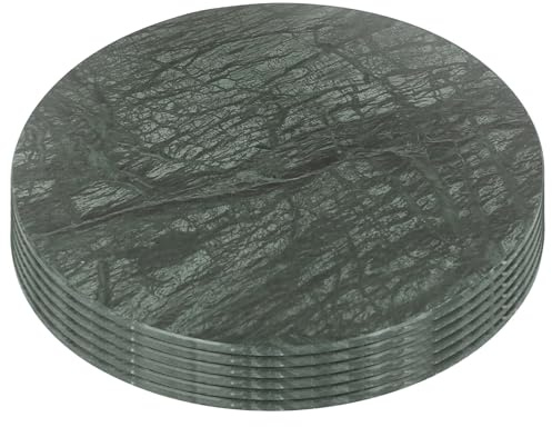 Argon Tableware Marble Placemats - 30cm - Green - Pack of 6 - Round Placemats Dining Mat Table Mat Plate Serving Trays for Appetizers, Lunch, Mains, Parties, Food Presentation