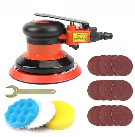 Doppelschleifmaschine, Bandschleifer, 5 zoll Pneumatische Air Sander Polierer Werkzeug 125 MM Polieren Gelegentliche Orbital Palm Maschine Schleifer for Autolack Pflege Rost entfernung zum Schärfen(Ai