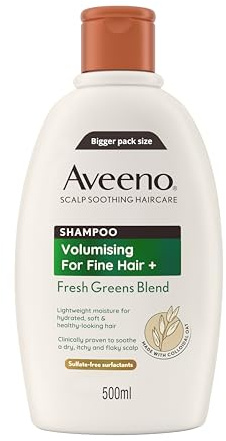 Aveeno Scalp Soothing Haircare Volumising Shampoo, Fresh Green Blend, with Colloidal Oat Extract, for Fine Hair, Soothes Dry, Itchy & Flaky Scalp, pH Balanaced, Clinically Proven, 500ml