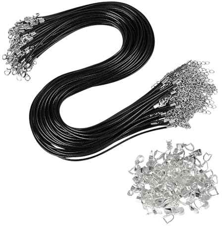 120 Stück Lederband Halskette Set 50cm Mit Verschluss - DIY-Schmuck Zubehör (60 Kette, 60 Anhängerschlaufen Ösen)
