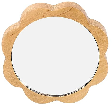Qukaim Kleiner Kosmetikspiegel aus Holz mit Holzrahmen, kleiner runder Hand-Kosmetikspiegel für Frauen, Holzrahmen, modisches Design, 15 cm Durchmesser