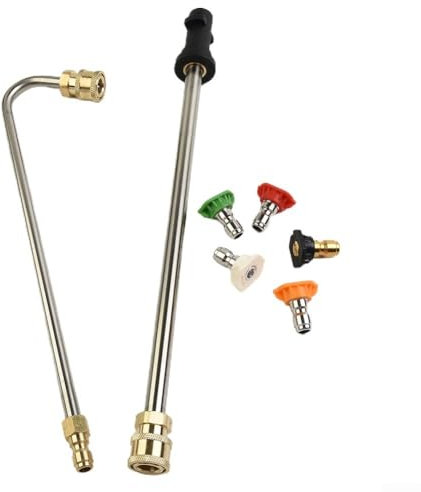 Entgoinggo Hochdruckreiniger-Verlängerungsstab, Dachrinnen-Reinigungswerkzeug-Set mit 5 Düsen, 1/4 Zoll männlicher Dachrinnenstab zum Bewässern von Blumen, Pflanzen, Reinigung von Autos