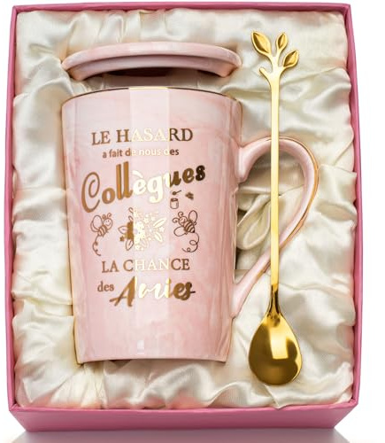 Cadeau Collegue de Travail Femme, Cadeau Départ Collègue, Cadea-u Collegue de Travail Femme, Idee Cade-au Collègue Tasse Meilleure Collègue, 400ml Marbré Céramique Mug Collegue, avec Cuillère, Boîte