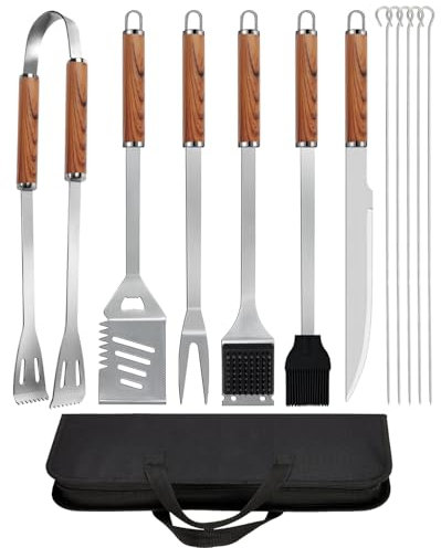 12pcs BBQ Tools Set, Men Women Gift Birthday Father’s Day, Stainless Steel Utensils with Heat Resistant Handle & Case, Portable Grill Accessories for Outdoor Cooking, Camping, Travel