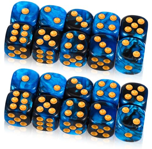 JIEYAO 20 stycken tärningsset, polyester tärningsset D6 tärningsset 16 mm blå akryl dice spelkub blå och röd färgkub med guldpips färgglada tärningar för rollspel tärningsspel bordsspel