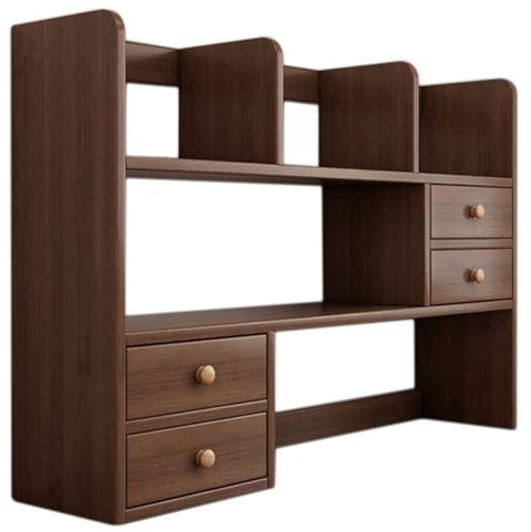 Estantería de escritorio de madera de 3 niveles con cajones, 5 estantes, soporte de almacenamiento para oficina en casa, nogal, 100 cm