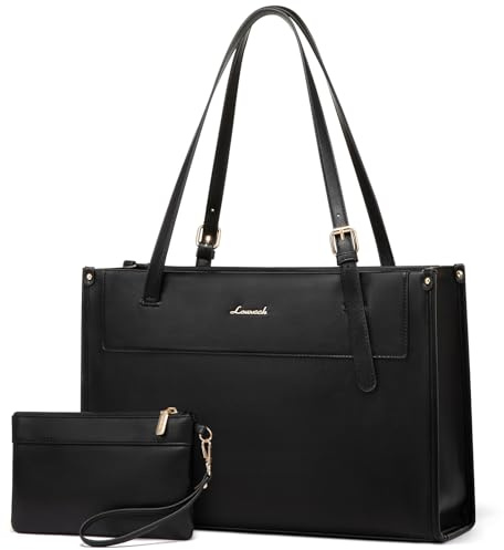 LOVEVOOK Laptoptasche 15,6 Zoll, Handtasche Damen Große Wasserdicht Arbeitstasche Shopper Business Tasche PU Leder Aktentasche Lehrertasche Elegante Schultertasche Women Tote Bag für Büro Uni Schwarz