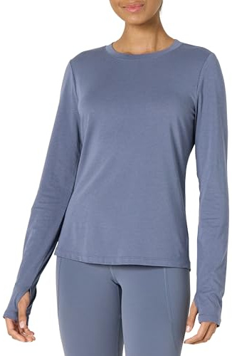 Amazon Essentials Damen Active Soft Cotton Leichte Yoga-Workout-Sportoberteile mit Rundhalsausschnitt und Langen Ärmeln, Regular Fit