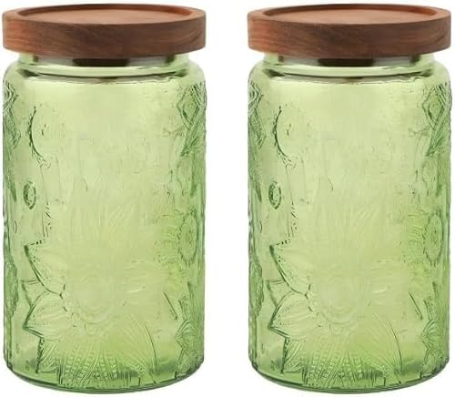 kiss me Barattoli di vetro verde con coperchio, 1000 ml, barattoli di vetro vintage, ermetici, colorati, per biscotti, tè, caffè, zucchero, caramelle, banconi della cucina, dispensa (confezione da 2