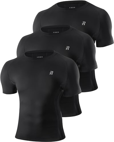 Runhit 3 Pack Kompressionsshirt Herren Kurzarm, Funktionsshirt Schnelltrocknend Laufshirt Atmungsaktiv Sportshirt Männer Bauchweg Shirt Gym Compression Tops für Fitness Laufen Schwarz*3 M