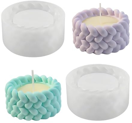 TIANLIN 2 Piezas Blancas Moldes de Silicona para Velas, Reutilizables Moldes Velas, con Textura de Cuerda de Cáñamo Tejida, para Hormigón, Yeso y Resina Epoxi