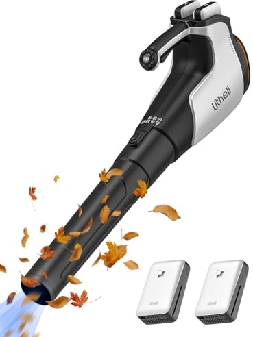 Litheli Battery-operated leaf blower brushless, 180 km/h air speed, 973 m³/h air flow, turbo function, including battery, ideal for garden, lawn and snow