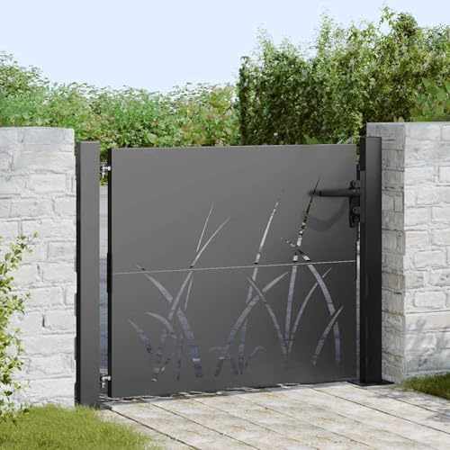 Portail de jardin noir - 105 x 100 cm - En acier revêtu par pulvérisation - Porte de jardin - En métal - Pour clôture à barres, terrain privé, porte d'entrée