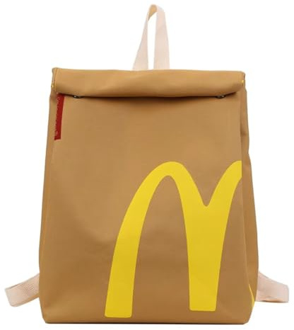 Klassische, lustige Retro-Papiertüte mit großem Fassungsvermögen, niedlicher, personalisierter Schulter- und Umhängerucksack aus Segeltuch, Notebooktasche, Braun, Einheitsgröße