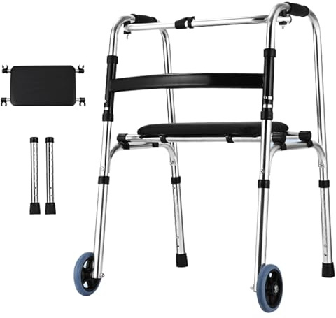 Folding Walking Frame with Wheels, Handrail Zimmer Frame, Lightweight Folding Walker for The Elderly, 8-Level Adjustable Height Aluminium Walker for Seniors, Front Wheel Walking, Up to 396LBS