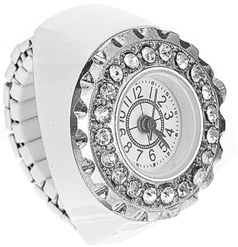 Baluue Modische Damen Ring Uhr mit Zinklegierung Weiße Runde Fingeruhr Nicht Rostend und Bruchsicher Kreatives Einzigartiges Design für Alltag und Freizeit