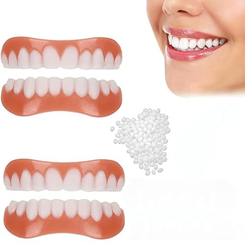 2 Paia Di Faccette Dentali Finte Superiori E Inferiori, Faccette Istantanee Con Perle Termiche, Protesi Dentarie in Silicone Bianco, Denti Finti Sbiancanti Temporanee Per Adulti