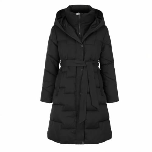 YCBMINGCAN Abrigo de invierno largo para mujer con cinturón, abrigo acolchado con capucha para mujer, chaqueta larga y cálida de invierno y abrigo de plumón, parka gruesa con cinturón para otoño e