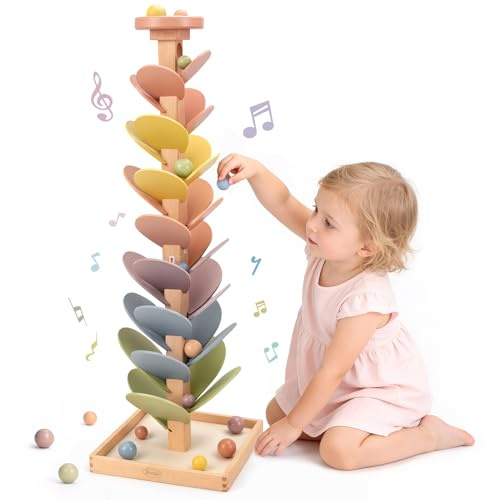 Joyreal kulbana trä, regnbåge kulbana motorikleksak, musikträd leksak, ljud trä, Montessori-leksak från 3 år för flickor och pojke
