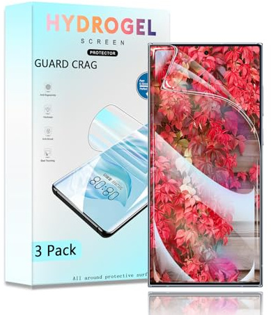 GUARD CRAG Protector de pantalla para Samsung Galaxy S22 Ultra, 3 piezas Película de hidrogel TPU transparente [HD Claro] [Autocurativo] [Sin burbujas y sin polvo] [Sin soporte de vidrio]