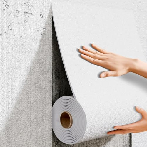 Dämmtapete für Innenwände, Isoliertapete Selbstklebend, Wandpaneele Selbstklebend, Wandverkleidung Innen, Wasserfest & Wärmedämmung Tapete für Wandschutz und Wanddekoration,Weiß,5MM Dick: 0.5×10M