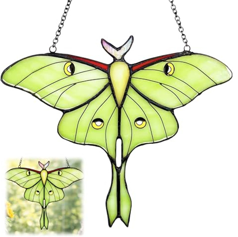 Green Luna Moth Window Hanging,Acrylic Garden Ornament Outdoor Decor,Handmade Sun Catcher for Windows,Garden Ornaments Outdoor Decor,Gardening Gifts for Women Mom Grandma