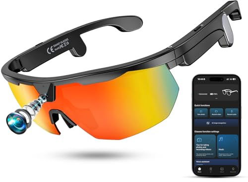 Mingtawn Smart Glasses con fotocamera 4K HD anti-shake e altoparlanti stereo 3D, occhiali da sole sportivi polarizzati UV400, occhiali da sole Bluetooth KI per video all'aperto, foto e musica