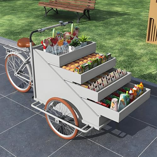 Lastcykel med stor pedalhjälp – 3-hjulig matlastbil för evenemang, öppen kropp blomvagn mobilsäljare trike för bröllop och mässor