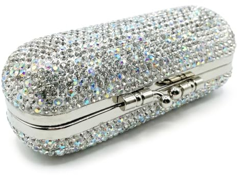 Étui à Rouge à lèvres avec Miroir, Support de Rouge lèvres en Cristal Brillant pour Sac Main, Support de Rangement cosmétiques Maquillage en Diamant pour Voyage, Argent, Sac