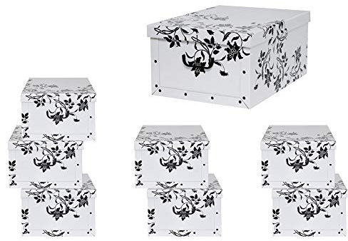 Kreher 8 Stück XXL Dekokarton mit modernem Muster Barock Blumen Weiß - Tolles Motiv, passt in jeden Haushalt! Edel und hochwertig! Mit Griffen zum Tragen und XXL Volumen!