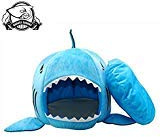 BADASS SHARKS Haifischbett für Hunde und Katzen, warm, weich, für den Winter, 42 cm / 50 cm (42 cm, blau)
