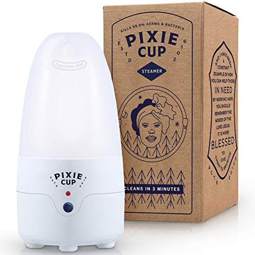 Pixie Menstrual Cup Steamer Sterilizer Cleaner - Kills 99.9% of Germs with Steam - 3 Minutes and Your Period Cup is Sterile! Automatic Timing and Shut Off