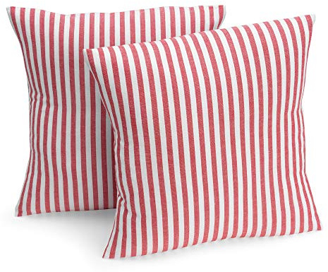 FILU Kissenbezug 40 x 40 cm 2er Pack (Farbe wählbar) Rot/Weiß gestreift - Kissenhülle, Kissen, Sofakissen, Dekokissen, Sitzkissen, 100% Baumwolle, Deko für jeden Raum, Garten und Terrasse