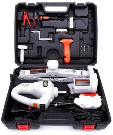 Trihelper Electric Car Jack Kit 12V Trailer Floor Jack Stands Set 3 Ton Vehicle Scissor Car Lift for Tire Change and Road Emergency with Impact Wrench