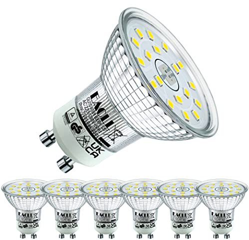 EACLL GU10 LED 6000K Blanc Froid 4,9 Watts Remplace Les Ampoules Halogènes de 75W, Lot de 6, 585 LM, Spot Sans Scintillement AC 230 V, Angle de Faisceau de 120 Degrés, Lampe à Réflecteur Non Dimmable