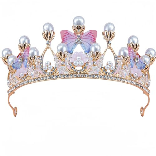 Diademe für Mädchen Kristall Tiara Perle Prinzessin Kostüm Krone Stirnband Blumenwettbewerb Braut Hochzeit Haarschmuck Cosplay, Geburtstag, Feier, Feiertag, Party Geschenk für 5-16 Jahre alt