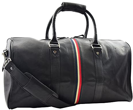 Echtes Leder Reisetasche Schwarz Sportarten Wochenende Reise Duffel Tasche Miami
