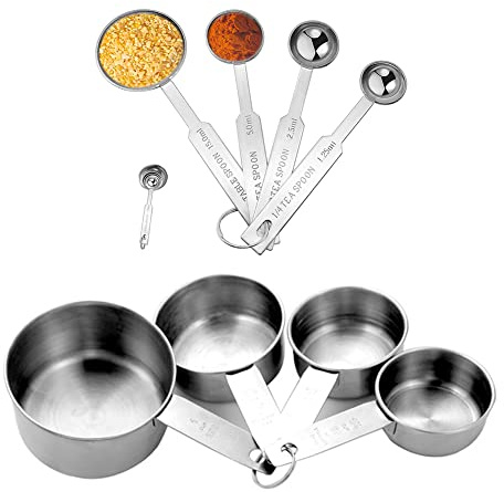 Jeu de Mesures en Acier Inoxydable - 8 Pièces Cuillere en Acier Inoxydable pour Pâtisserie,Cuisine,Mesurer (8 Pcs)