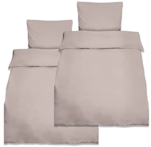 Beautissu 2er Set Renforcé Bettwäsche Set aus Baumwolle mit 2X Bettbezug | 155x220cm Kissenbezug 80x80cm Taupe 4teilige kühlende Sommerbettwäsche mit 2x Kopfkissenbezug Renforce 155x220 Julie